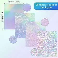 100PCS Holographic Laminate Sheets A4 Self-Adhesive Waterproof Sticker Paper – G