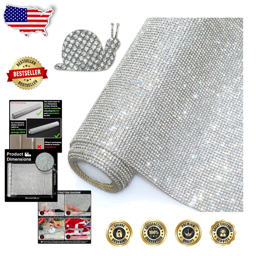 Car Rhinestone Sheets Self-Adhesive 2mm Crystal Gems Decor 15.8″x39.4″ Shiny