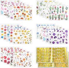 500Pcs Natural Flower Stickers with 260Pcs Letter Stickers,Self-Adhesive Flower