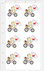 Bike Riding Teddy Bear Stickers Cute Heart Decals Kawaii Scrapbook Animal Art
