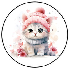 WATERCOLOR KITTEN PINK HAT WINTER ENVELOPE SEALS LABELS STICKERS PARTY FAVORS