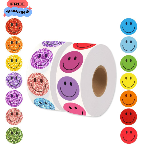 2000 Pcs Rainbow Glitter & Colorful Smile Face Stickers – 1 Inch Happy Face Rewa