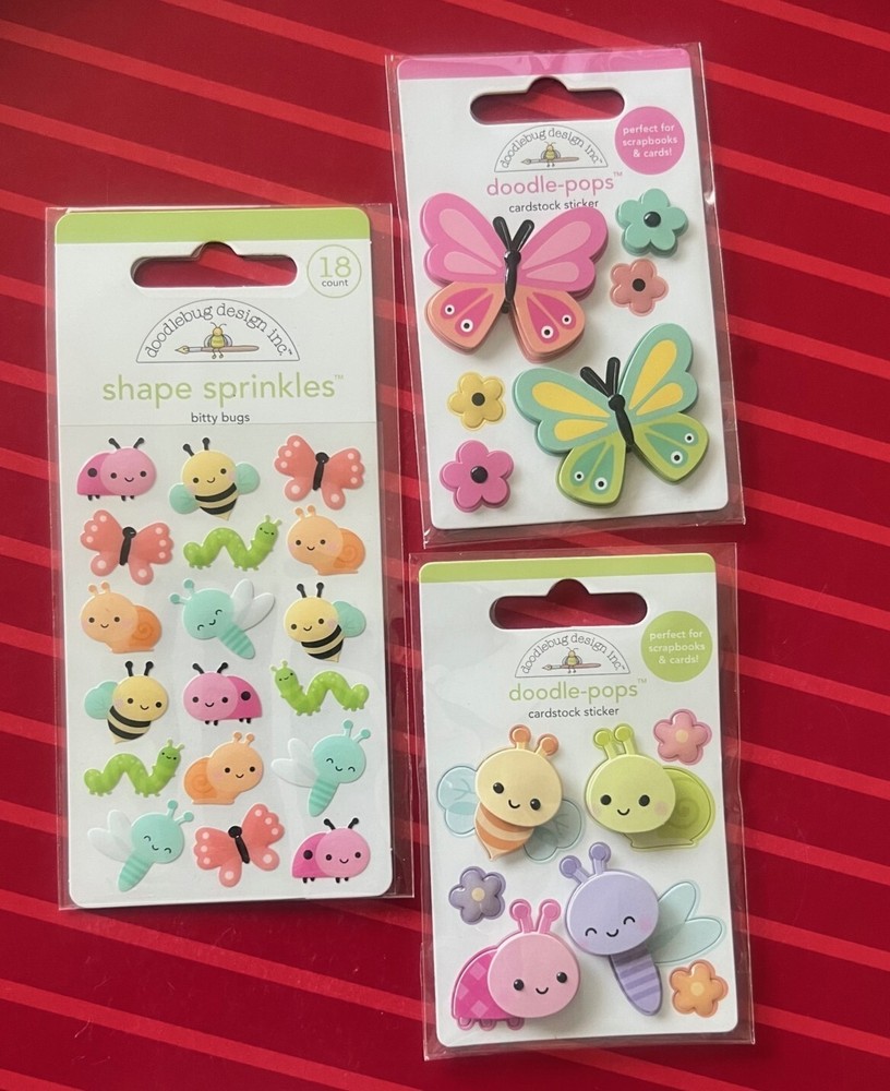 #D88 DOODLEBUG SHAPE SPRINKLES BUTTERFLY & BUGS DOODLE-POPS 3D STICKERS