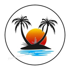 30 SUNSET PALM TREES ENVELOPE SEALS LABELS STICKERS PARTY FAVORS 1.5″ ROUND
