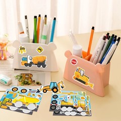 16PCS Cartoon Engineering Car Puzzle Stickers Luggage Make A Face Notebook Puzzl