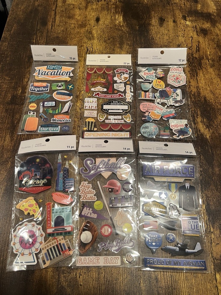6 PACKS BY RECOLLECTIONS 3D STICKERS AIR FORCE SOFTBALL FAMILY SCRAPBOOKING