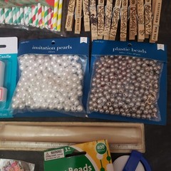 HUGE Crafting Lot Stickers Beads Straws Clothespins Pearls Candles Rulers Crafts
