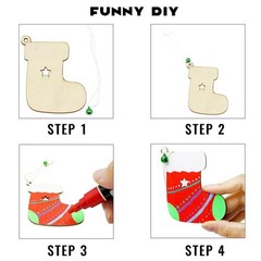Pseutio 50 PCS Unfinished Wooden Christmas Ornaments DIY Christmas Wooden Sli…