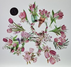 Pink Tulips Floral stickers. 30 stickers. 15 designs-2 each.