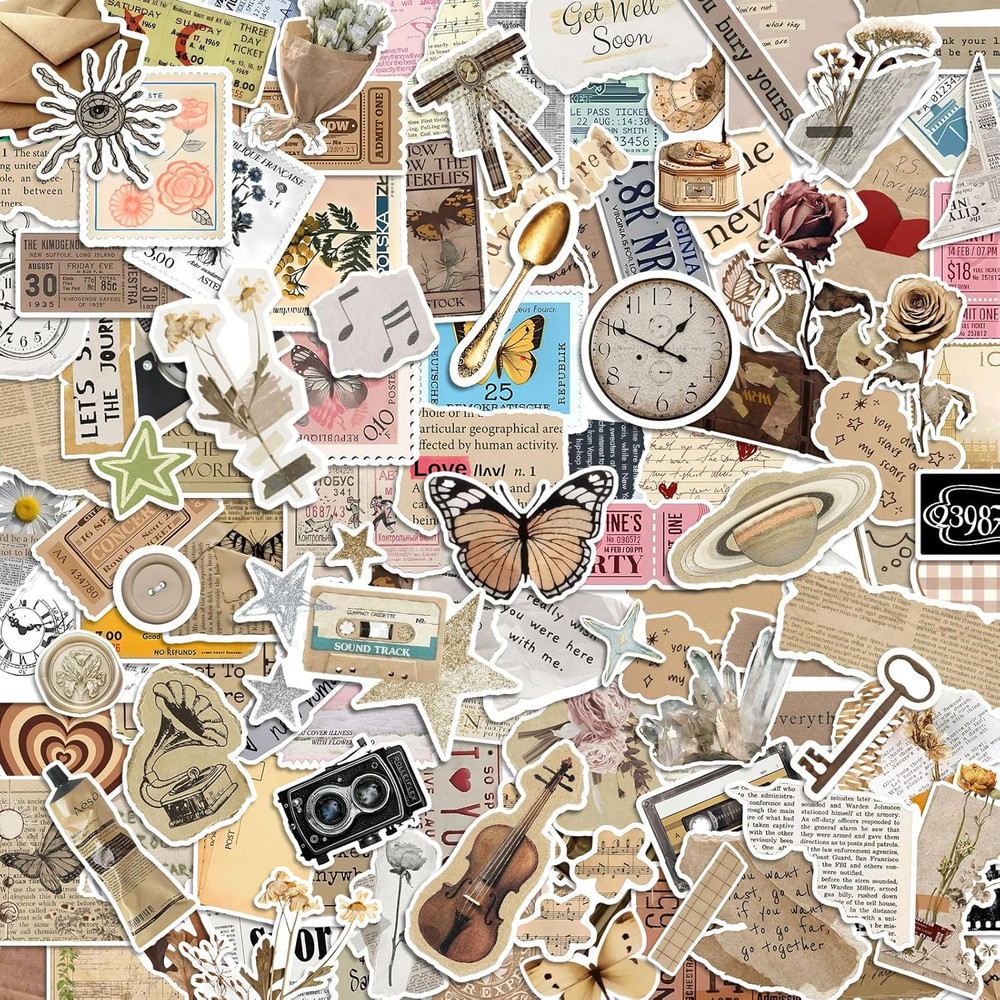 300 Pcs Vintage Stickers, Junk Journal Supplies, Cute Stickers for Journaling
