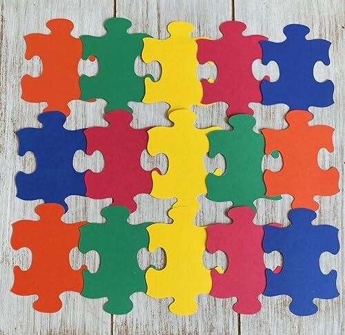 Puzzle piece cut outs Primary colored School supply bulletin board supplies