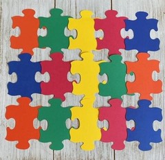 Puzzle piece cut outs Primary colored School supply bulletin board supplies
