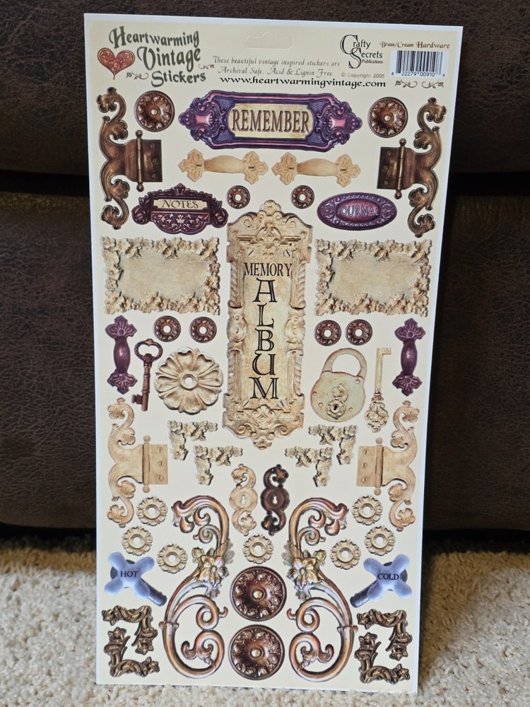 10 Crafty Secrets Brass Cream Hardware Sticker Sheets Heartwarming 6×12 2005