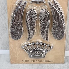 NEW Tim Holtz Idea-ology Craft Adornments 10 Metal Embellishments Crown Wing Cha