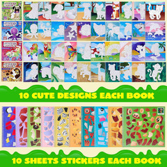 4 Pack Sticker Paint Books for Kids Travel Crafts Safari Unicorn Sea Animals Set