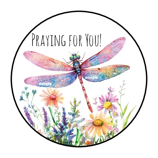 PRAYING FOR YOU STICKERS ENVELOPE SEALS LABELS 1.5″ ROUND (30) DRAGONFLIES