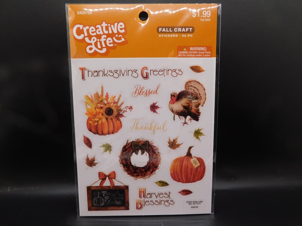 Creative life fall craft Thanksgiving Greetings stickers 36pc