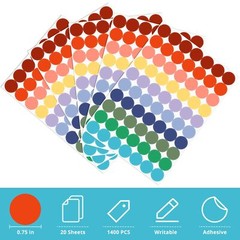 1400 Pcs Colored Dot Stickers 3/4 Inch Round Color Coding Labels 10 Color Cir…