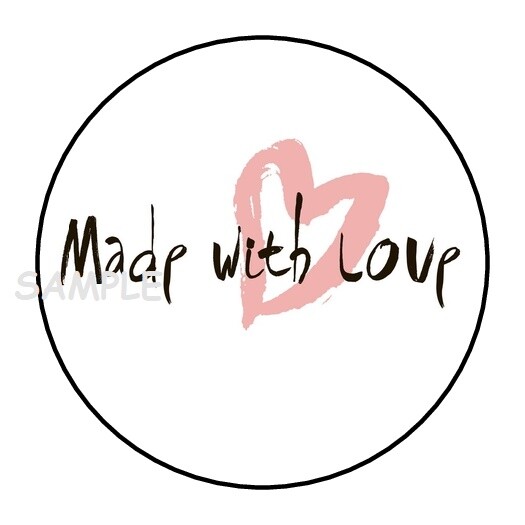 30 MADE WITH LOVE ENVELOPE SEALS LABELS STICKERS 1.5″ ROUND PINK HEART