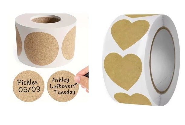 Kraft Label Stickers 1000pcs Round & Heart 2 Rolls Writable Jar Food Labels