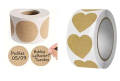 Kraft Label Stickers 1000pcs Round & Heart 2 Rolls Writable Jar Food Labels