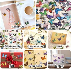 COMNICO 240PCS Butterfly Stickers, PET Waterproof Transparent Colorful Resin Dec