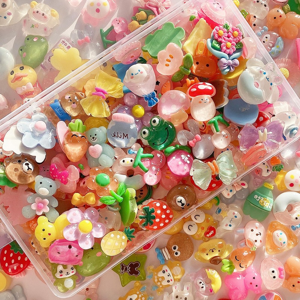 FULUSODO 60pcs Embellishments Cute Set, Flat Back Bulk Small, Colorful Bright