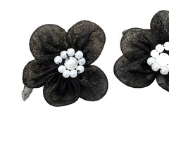 12 Black 3/4 inch 5 Petal Sheer Flower with Pearl Accessory