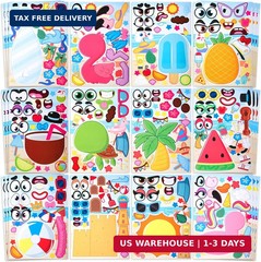 JOYIN 36 Pcs 9″x6″ Summer Make a face Stickers for Kids, Make Your Own Hawaii Po