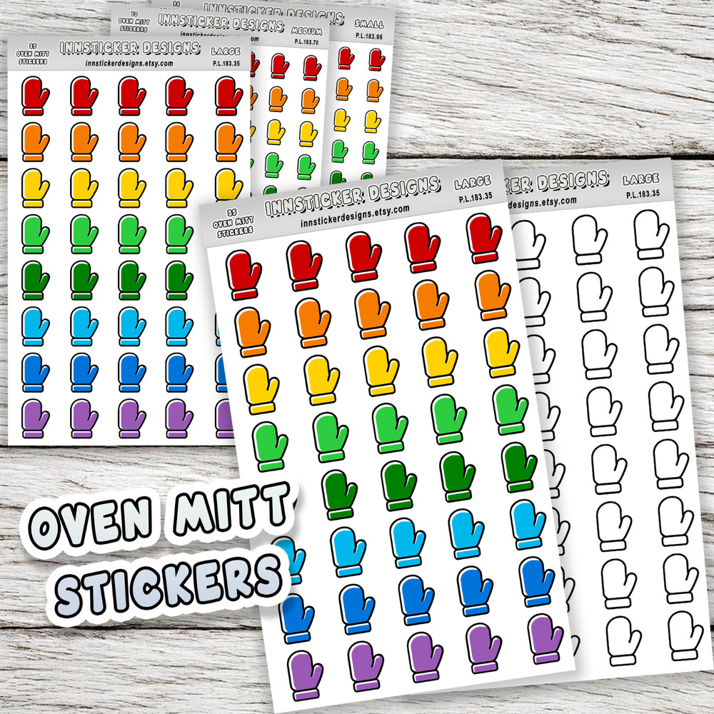 Oven Mitt Stickers, Mini Icon Reminder Planner stickers, Journals, Scrapbooks