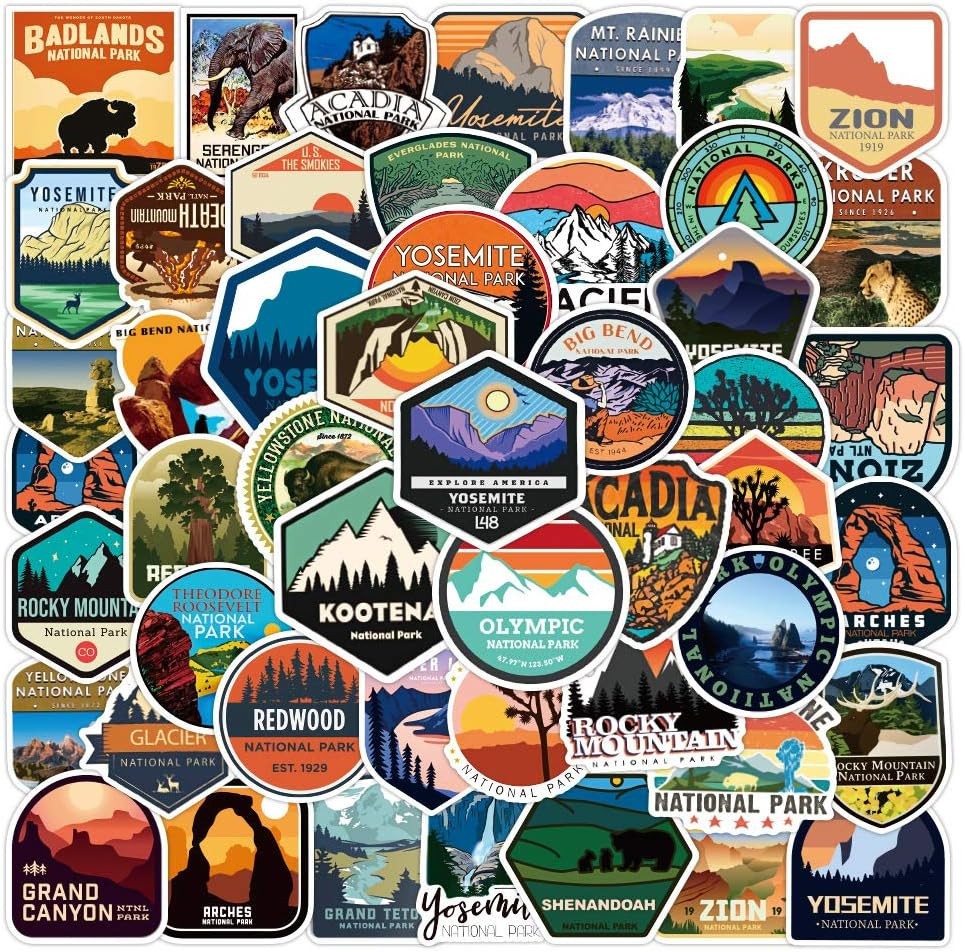 50 PCS USA National Park in United States Travel Stickers Waterproof Vinyl