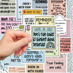 50pcs Waterproof Stickers English Text Reminder Adhesive Back to School Supplies