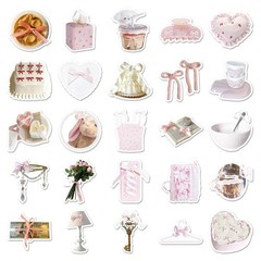 50Pcs Bowknot INS Stickers – Pink White Girly Aesthetic Decor for Journal – Wate