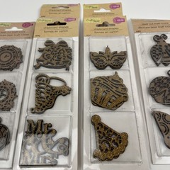 Crafters Square Laser Cut Kraft Words Shapes Icons 1.5 Inch 6 Pc Lot of 6