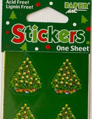 LIT CHRISTMAS TREE Stickers (12Pc)Paper Art•Decorated •Ornaments•Holiday•Gifts