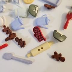 UNUSED Decorative Buttons BAKING COOKIES TEA SET Crafts Sewing Scrapbook