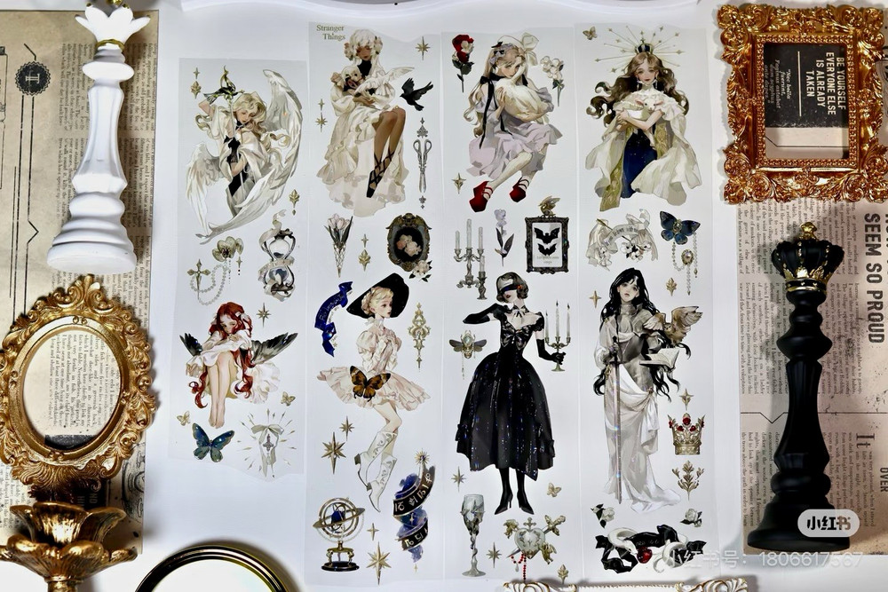 Gothic Fantasy Girls Dimensional Scrapbooking Sticker Sheets, Holographic Foil