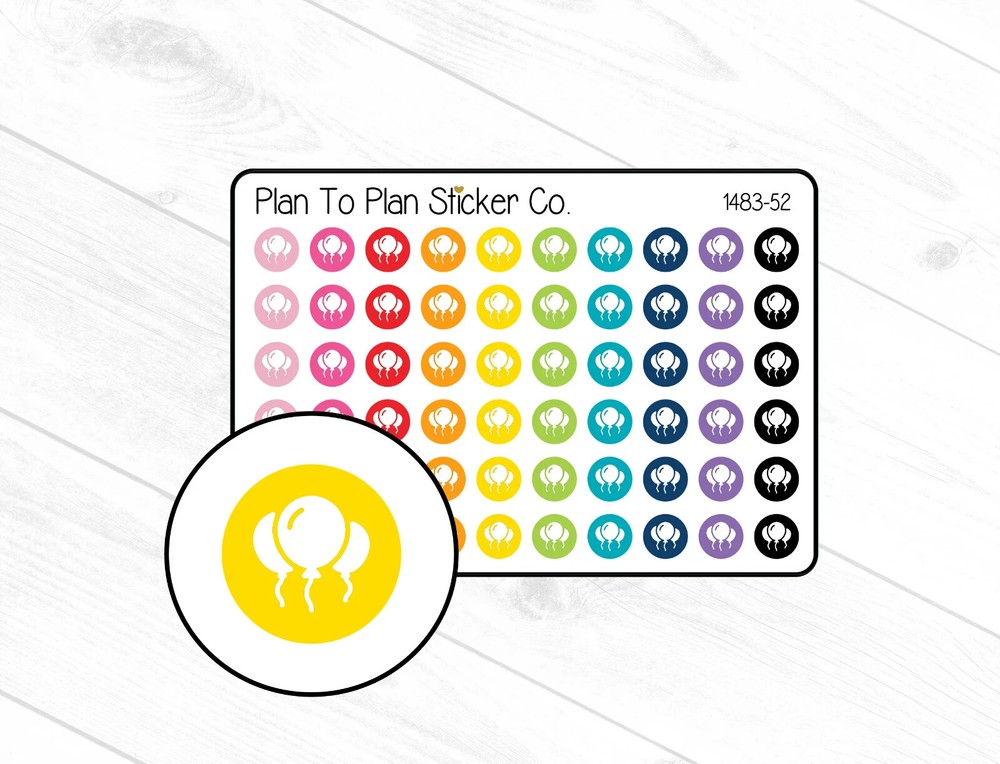 1483-52~~Birthday Balloon Icon Planner Stickers.