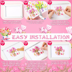 16 Sheets Pink Tulip Spring Rub on Transfers for Crafts 6X6 Inch Flower Rub on T