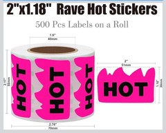 500pcs Rave Hot Stickers 2 x 1-1/5 Inch Fluorescent Red Hot Flame Fire Shape Lab