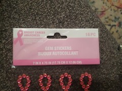 1 sheet of 16 pink ribbon gem stickers breast cancer awareness bling