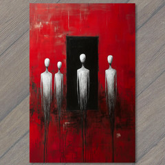 STICKER Red Wall White Shadow Figures Surreal Portal Haunting Strange Abstract