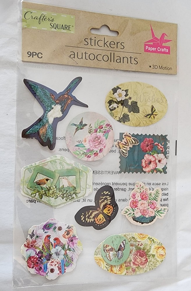 Crafter Square Stickers – butterflies and flowers, 9 pc
