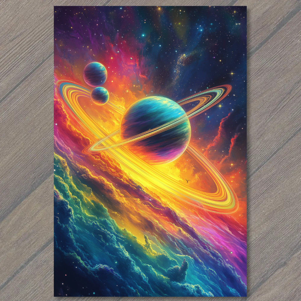 STICKER Vibrant Ringed Planet Cosmic Clouds Galaxy Stars Fantasy Space