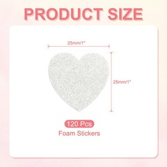 1″x1″ Heart Foam Stickers, 120Pcs EVA Glitters Foam Shape Sticker, White