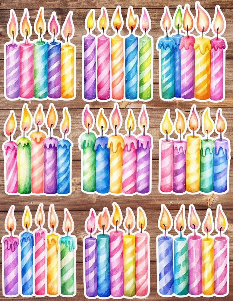 Birthday Candles Die Cut Vinyl Stickers Set Scrapbooking Laptop Waterbottle