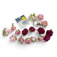 Craft Lot Paper Roses Pink Burgundy Red Blue Satin 2″ 1″ MIsc Vintage