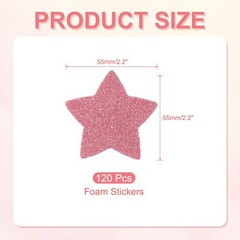 2.2″x2.2″ Star Foam Stickers, 120Pcs EVA Self Adhesive Foam Shape Sticker, Pink
