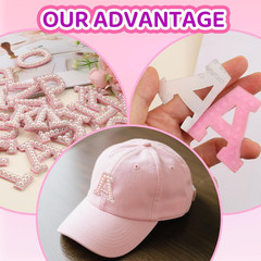 Cute 26 English Letters Patch Stickers, A-Z Alphabet Applique with Pearls and Sm
