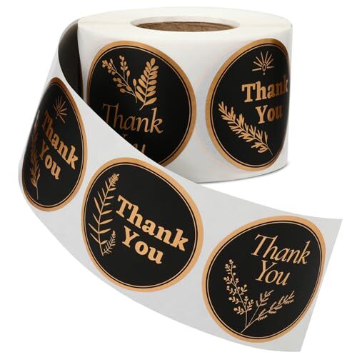 Thank You Stickers 2 inch Round, 500pcs Foil Black Thank You Black Foil